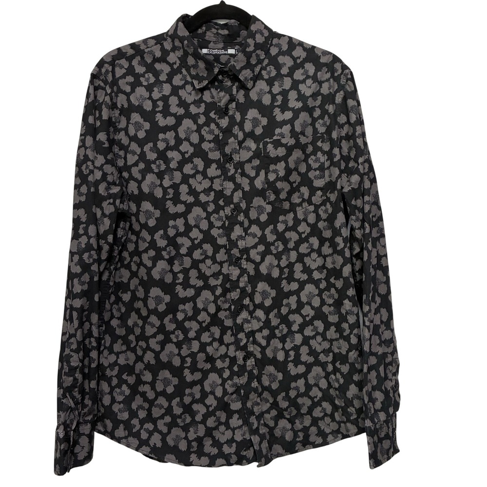 Foreign Exchange Men's Button‎ Up Shirt Gray Black Abstract Animal Print Size L